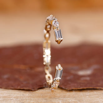 Shared prong wedding band designed for modern brides.