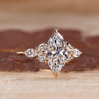 Tapered shank ring with 6 prong claw setting for secure diamond placement.
