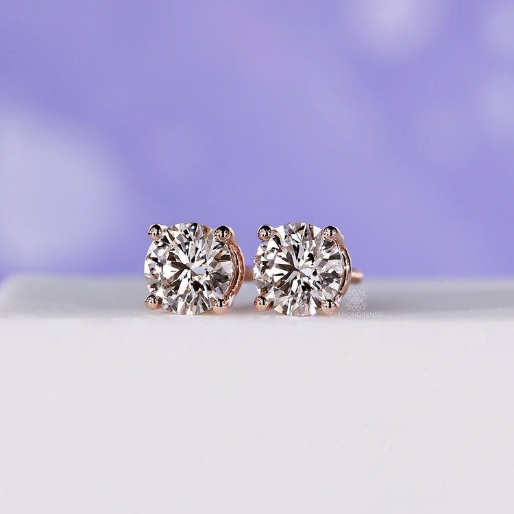 Rose Gold Stud Earrings 1.60 TCW - Round Diamond