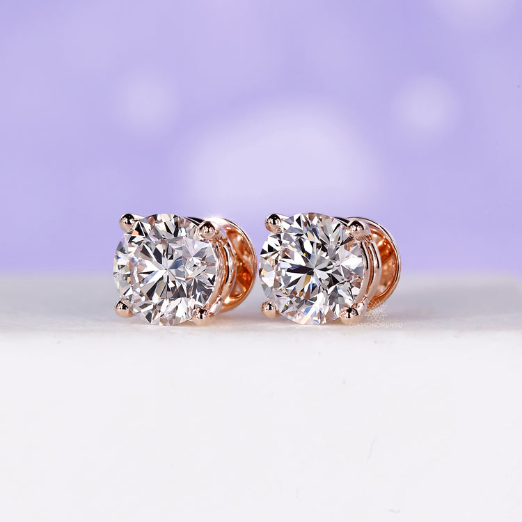 Diamond Stud Earrings 2.50 TCW - Rose Gold