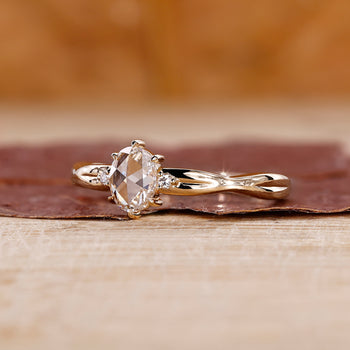 Oval Rose Cut Engagement Ring featuring a soft, romantic design.
