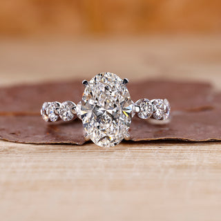 White gold oval diamond ring crafted for a bright and timeless look.