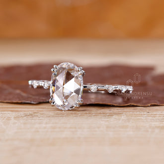 Round cut pave band ring paired with oval rose cut diamond.