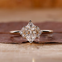 Dutch marquise engagement ring in yellow gold with solitaire setting.