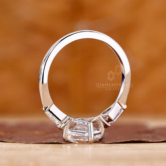White gold engagement ring with a polished finish.