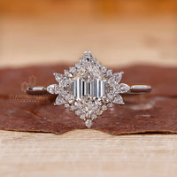 Six prong setting engagement ring with white gold band.