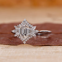 Hexagon Engagement Ring In Halo Setting