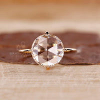 Hidden halo rose cut engagement ring