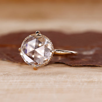 Rose cut diamond engagement ring in yellow gold