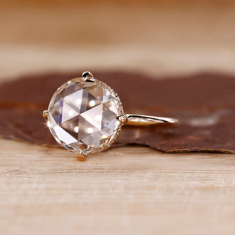 Rose cut diamond engagement ring in yellow gold