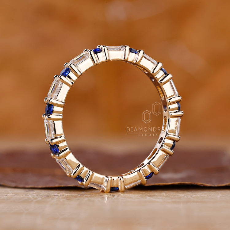 Handmade sapphire and diamond wedding band.