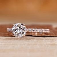 Round Cut Diamond Ring with Tulip Setting and Round Pavé Accents