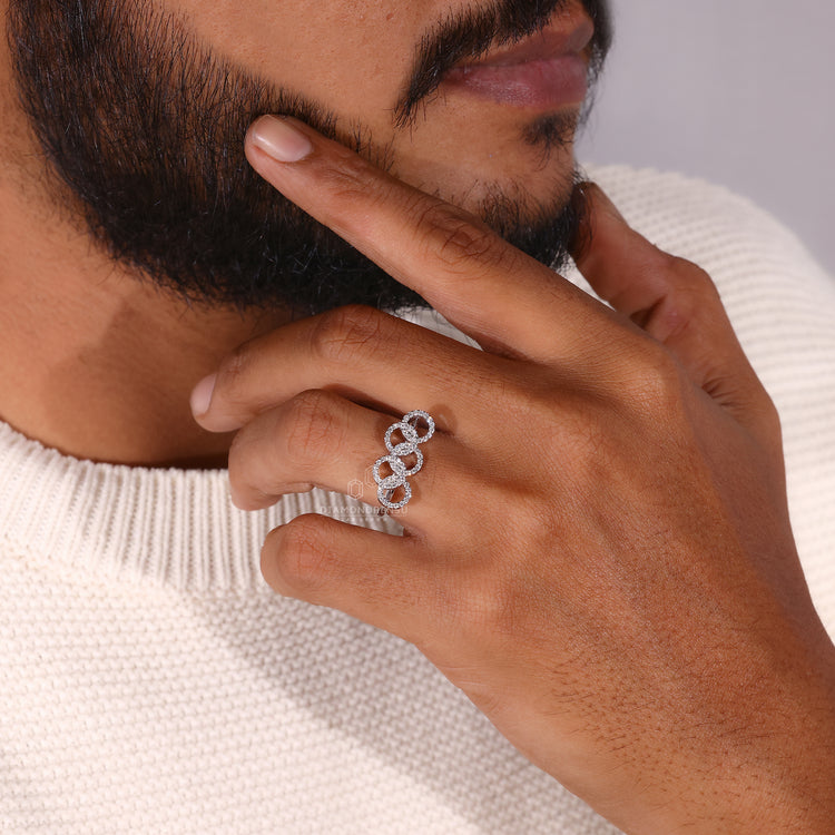 Circle shaped ring with round lab-grown diamonds.