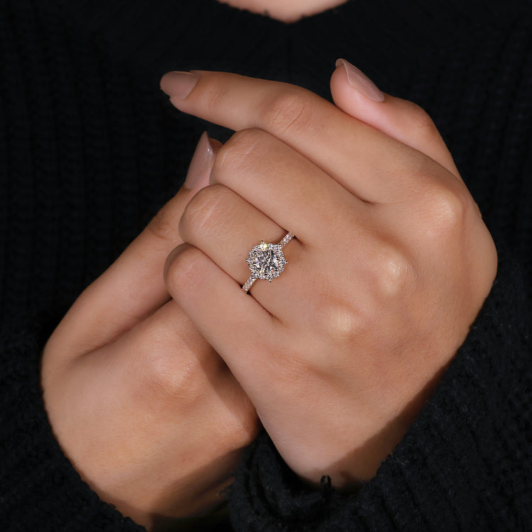 Yellow Gold Diamond Ring with a luxurious halo setting.