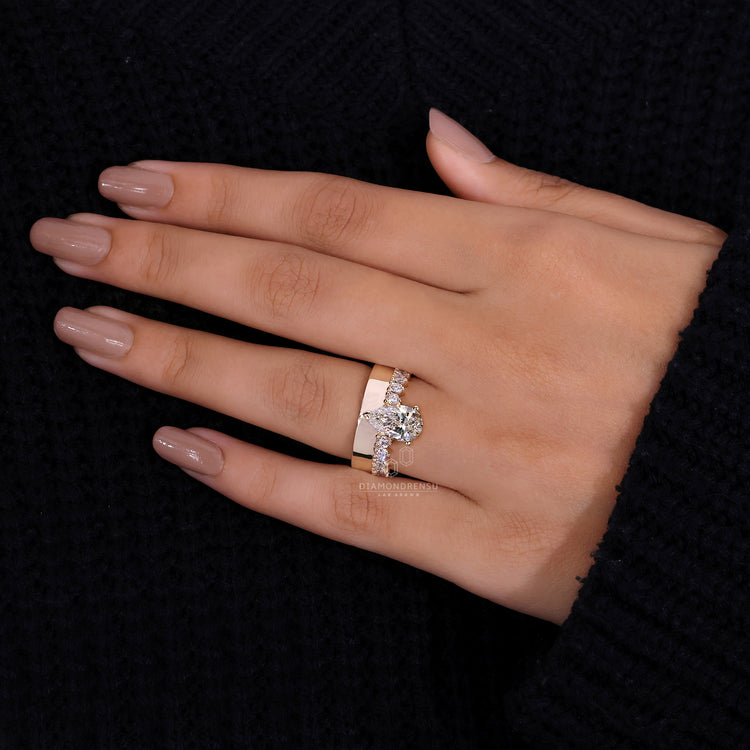Pave Set Diamond Ring featuring a beautiful round diamond.