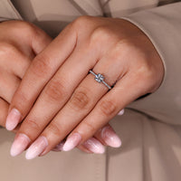 Lab grown round diamond ring with four prong design.