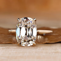 Cushion old mine cut lab grown diamond ring.