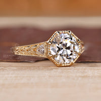 Art Deco Style Old European Cut Diamond Ring With Cathedral Setting.