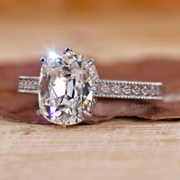 Vintage Inspired Old Mine Cushion Cut Diamond Ring.