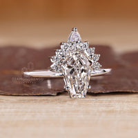 IGI certified coffin shaped diamond ring with half halo style.