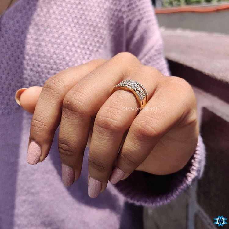 Multi row pave ring with brilliant sparkle.