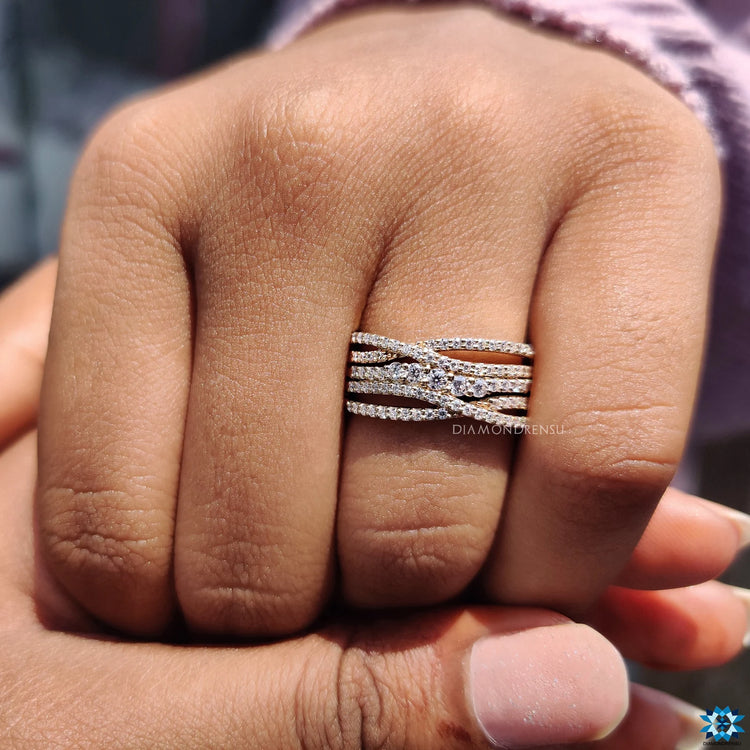 Moissanite pave ring with stunning shine.