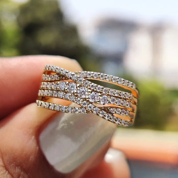 Multi Row Pave Moissanite Ring In Yellow Gold