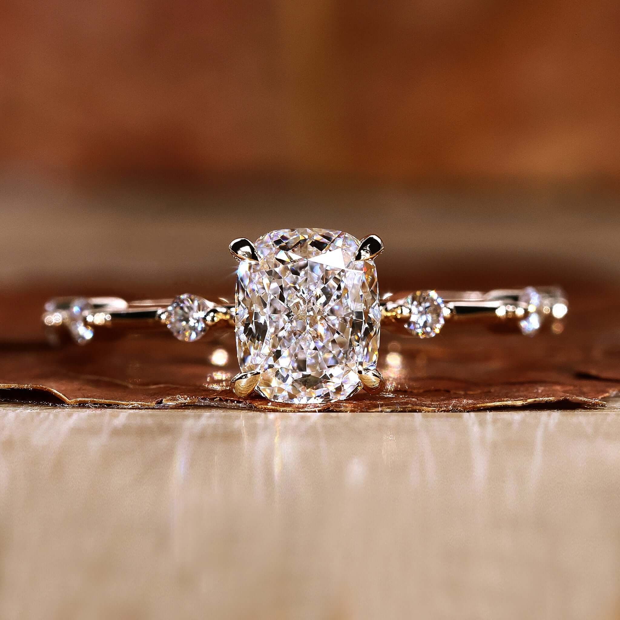 Elongated Cushion Cut Lab Grown Diamond Distance Pave Engagement Ring