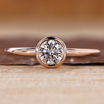 Rose Gold Round Diamond Bezel Set Engagement Ring