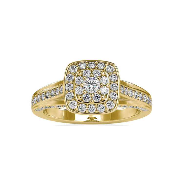 Diamond solitaire ring round with a channel set bridge for timeless elegance.