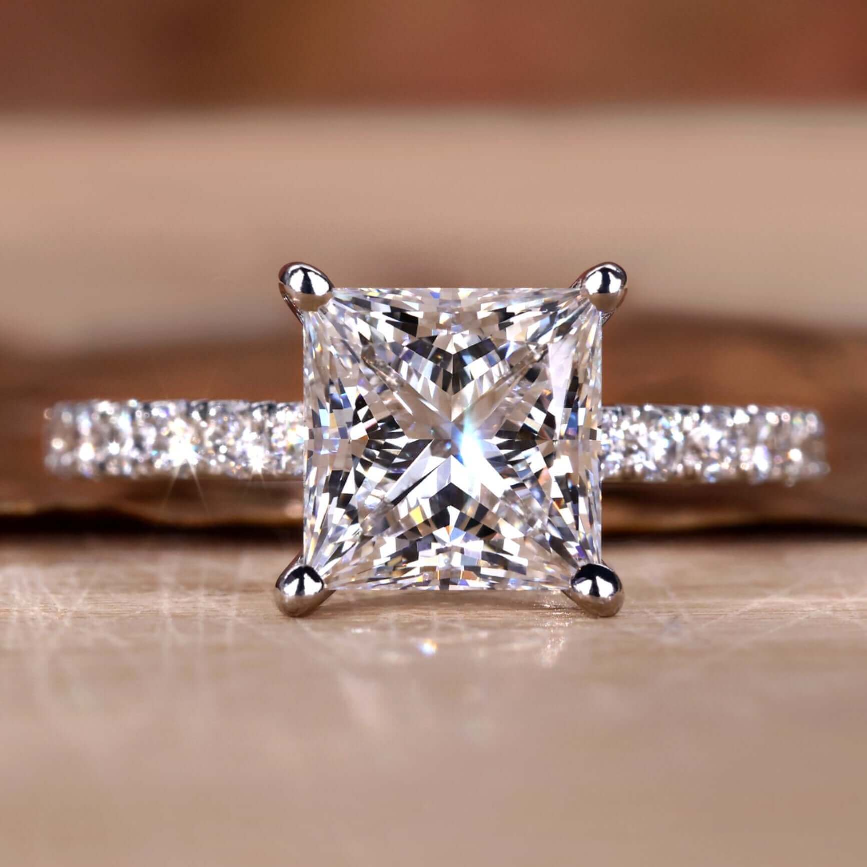 Princess Cut Lab Grown Diamond Pave Engagement Ring