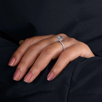 lab grown diamond halo engagement ring