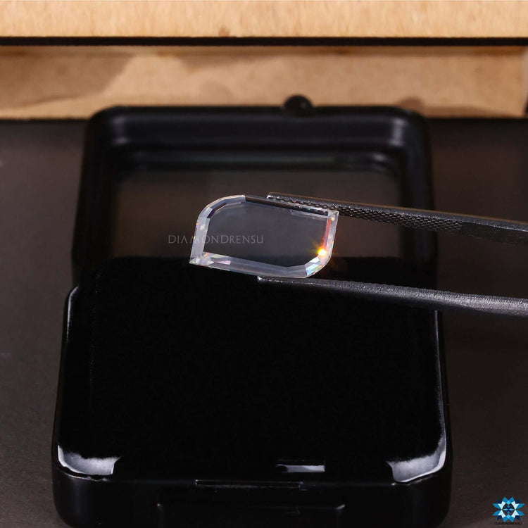 Colorless Moissanite stone in Portrait Cut for custom ring.