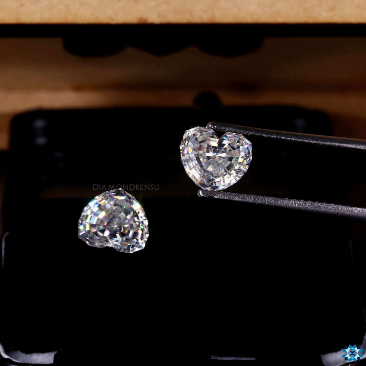 2 Heart Cut Moissanite stones, ideal for earring settings.