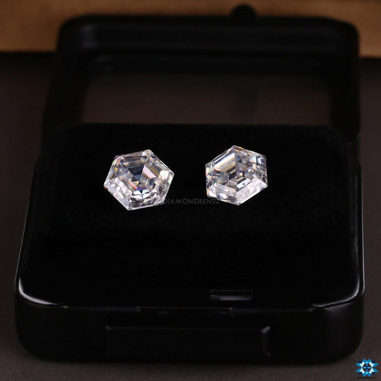 Hexagon Step Cut Moissanite pair – ideal for earrings.