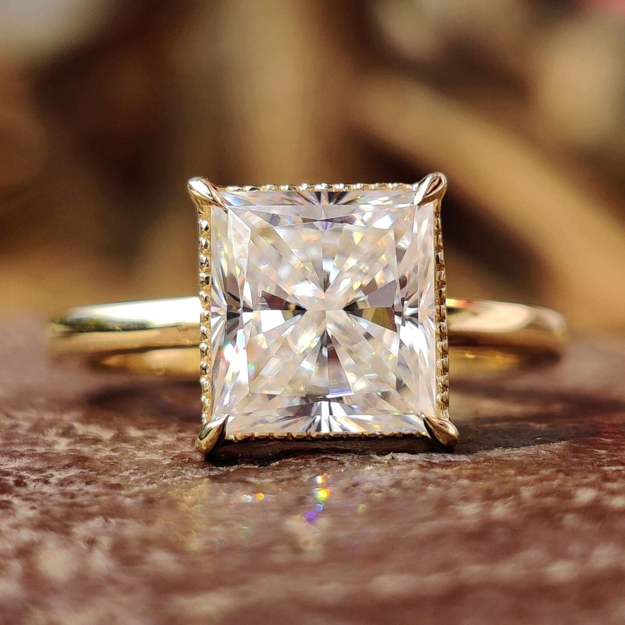 Unique CT Princess Cut Milgrain Bezel Set Solitaire Wedding Ring