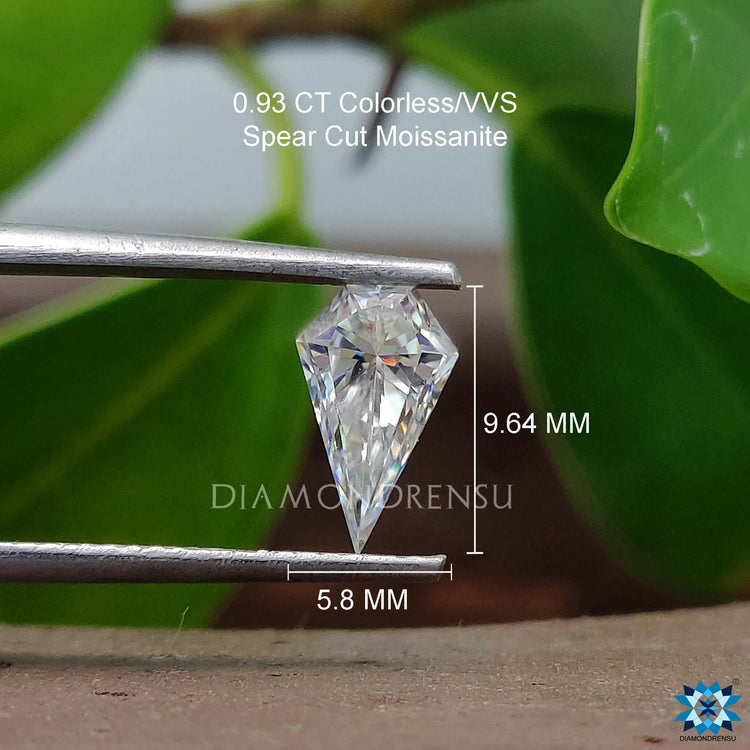 Buy Moissanite stone shaped as loose Moissanite stone with Moissanite Spear Cut detail.