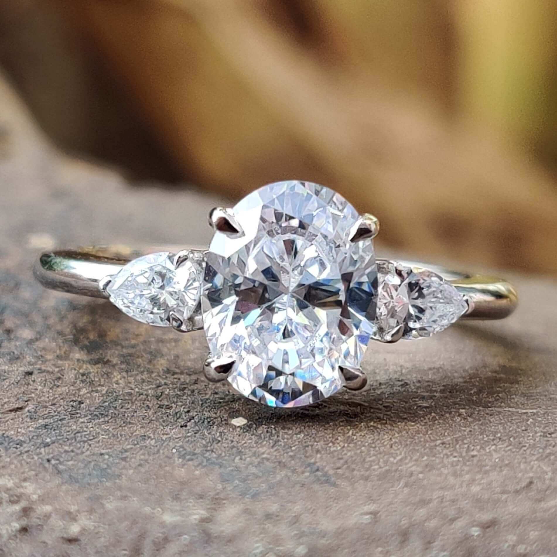 TW Oval Pear Classic Three Stone Moissanite Engagement Ring