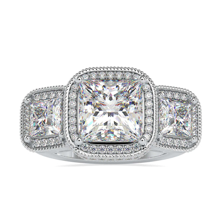 Princess cut engagement ring in rose gold with side stones