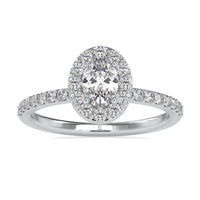 Halo oval ring engagement featuring a 2 carat Lab Grown Diamond and a four prong setting.