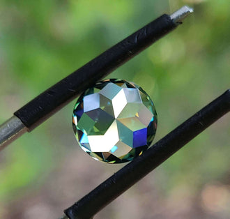 Rose cut moissanite shown in aqua green color as a 2 carat moissanite from Diamondresnu Rose Cut Moissanite collection.