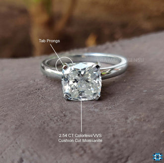 Unique solitaire cushion cut engagement ring featuring an igi certified cushion cut stone, offering authenticity and brilliance.