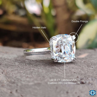 Hidden halo moissanite engagement ring for a modern touch.