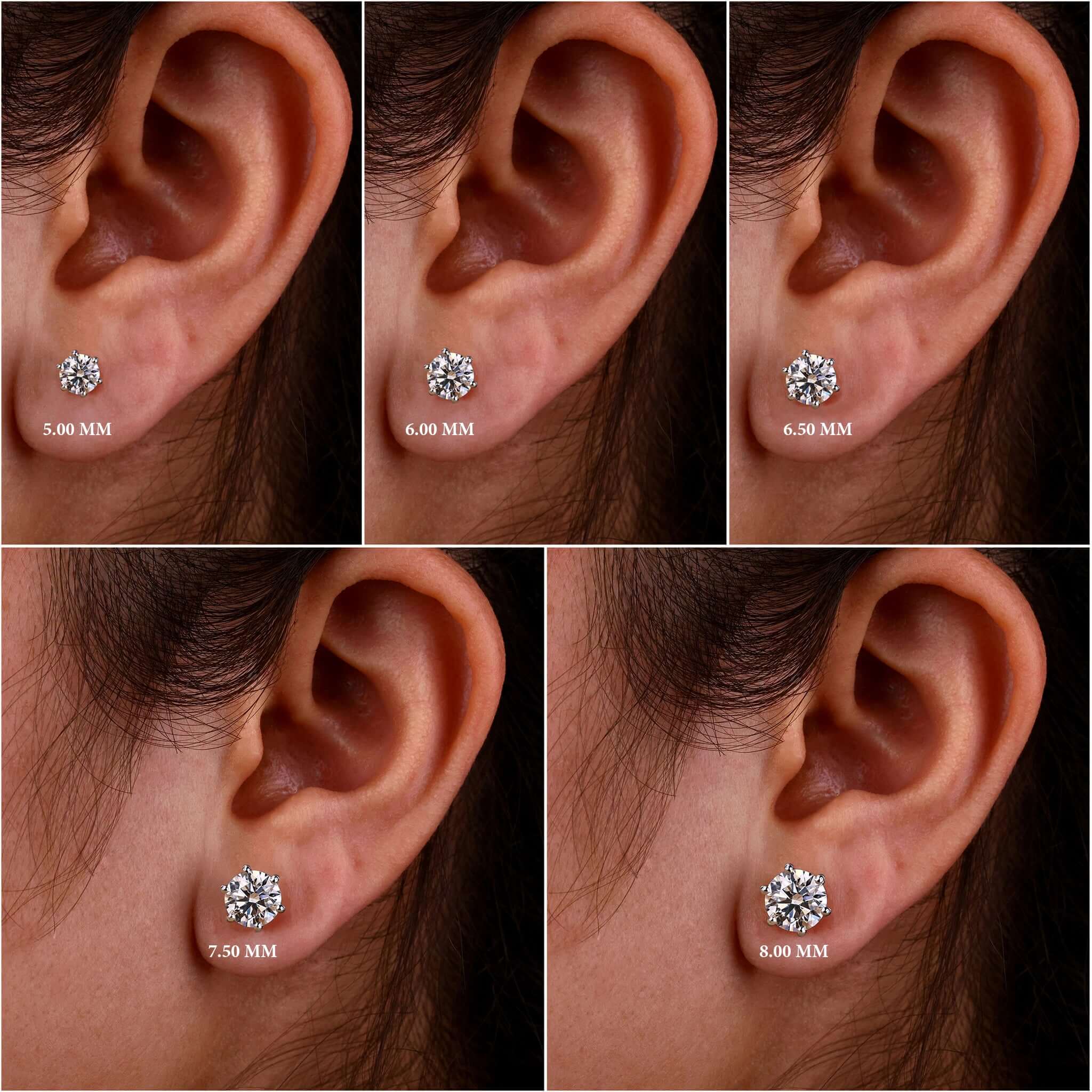 Diamond Stud Earrings Size Chart 14K Gold Radiant Cut Lab Diamond Stud