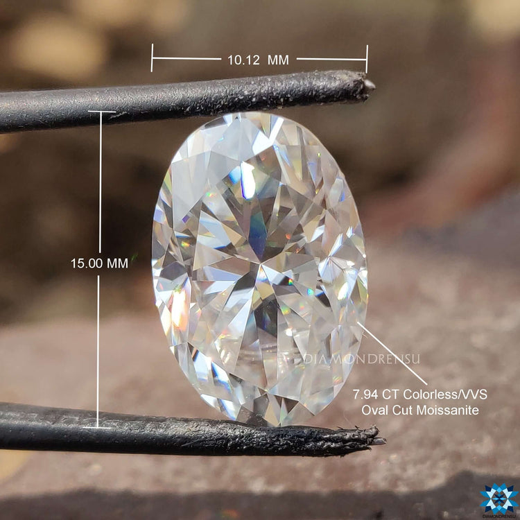 Moissanite oval stone featured for use in custom settings like engagement rings or earrings.