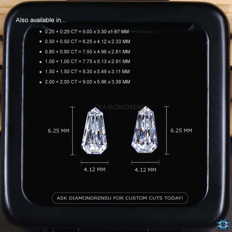 Shield shape moissanite crafted in loose moissanite form for custom settings.