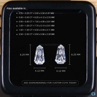 Shield shape moissanite crafted in loose moissanite form for custom settings.