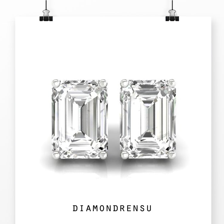 Stunning emerald cut earrings showcasing Lab Grown Diamond in a modern style.