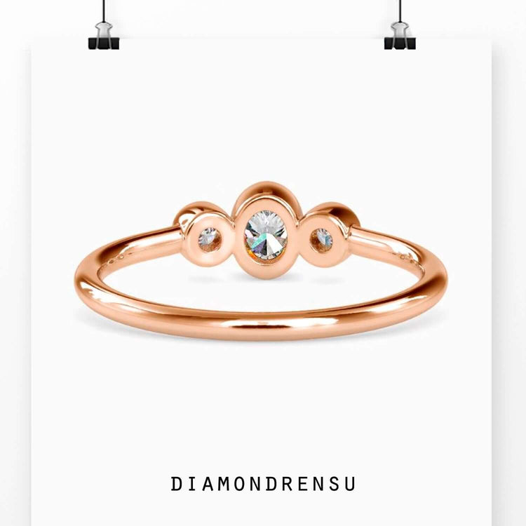 Bezel engagement ring with 2 carat oval diamond, handmade jewelry