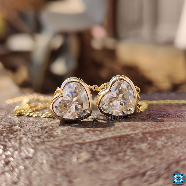 3.92 TCW Double Heart Cut Moissanite Bezel Set Wedding Pendant